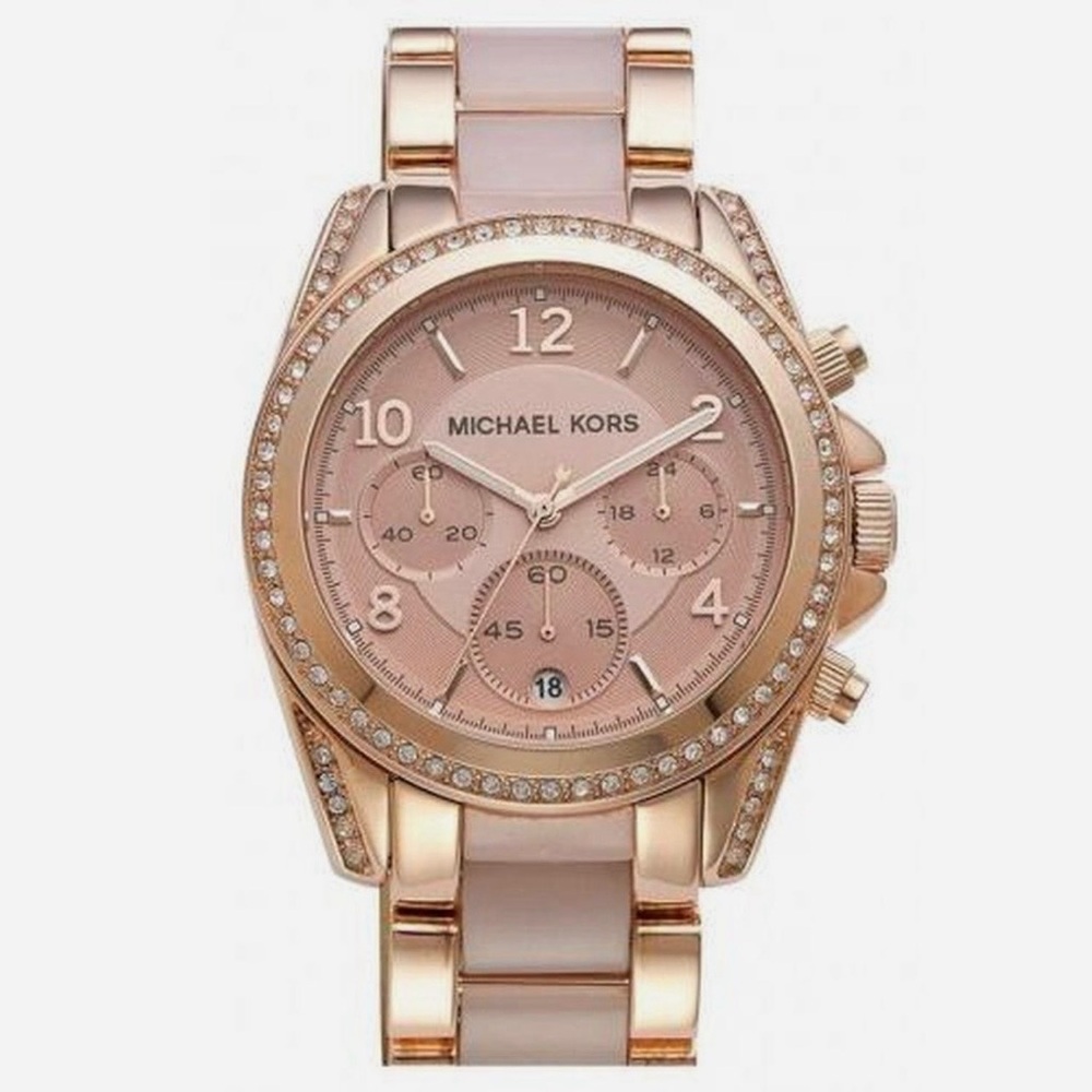 Michael Kors Rose Gold Crystal-Trim Chronograph Watch